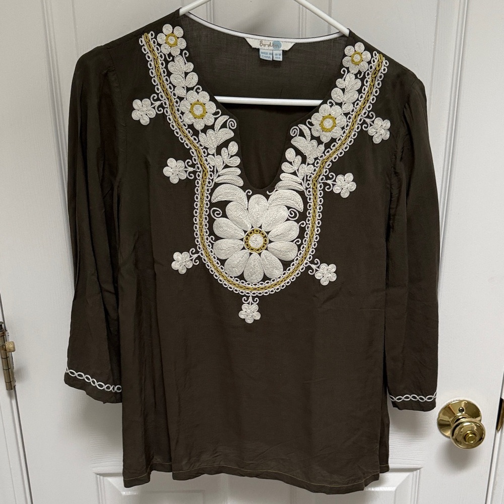 Boden Blouse with White Floral Embroidery